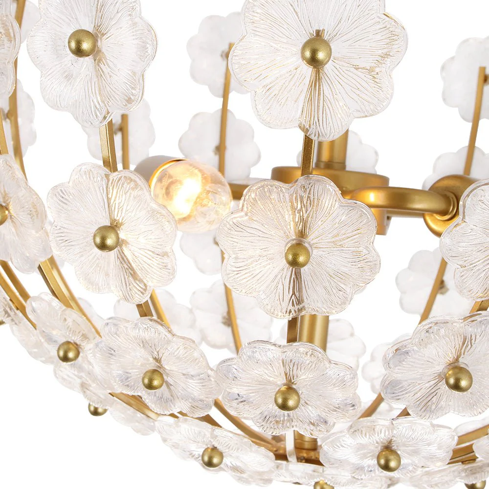 French Sculpture Brass Bloom Glass Floral Semi Flush Mount - Image 7