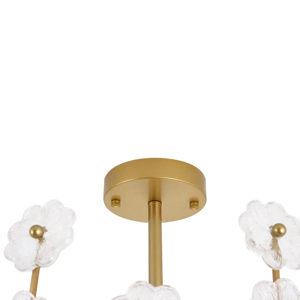 French Sculpture Brass Bloom Glass Floral Semi Flush Mount - Image 8