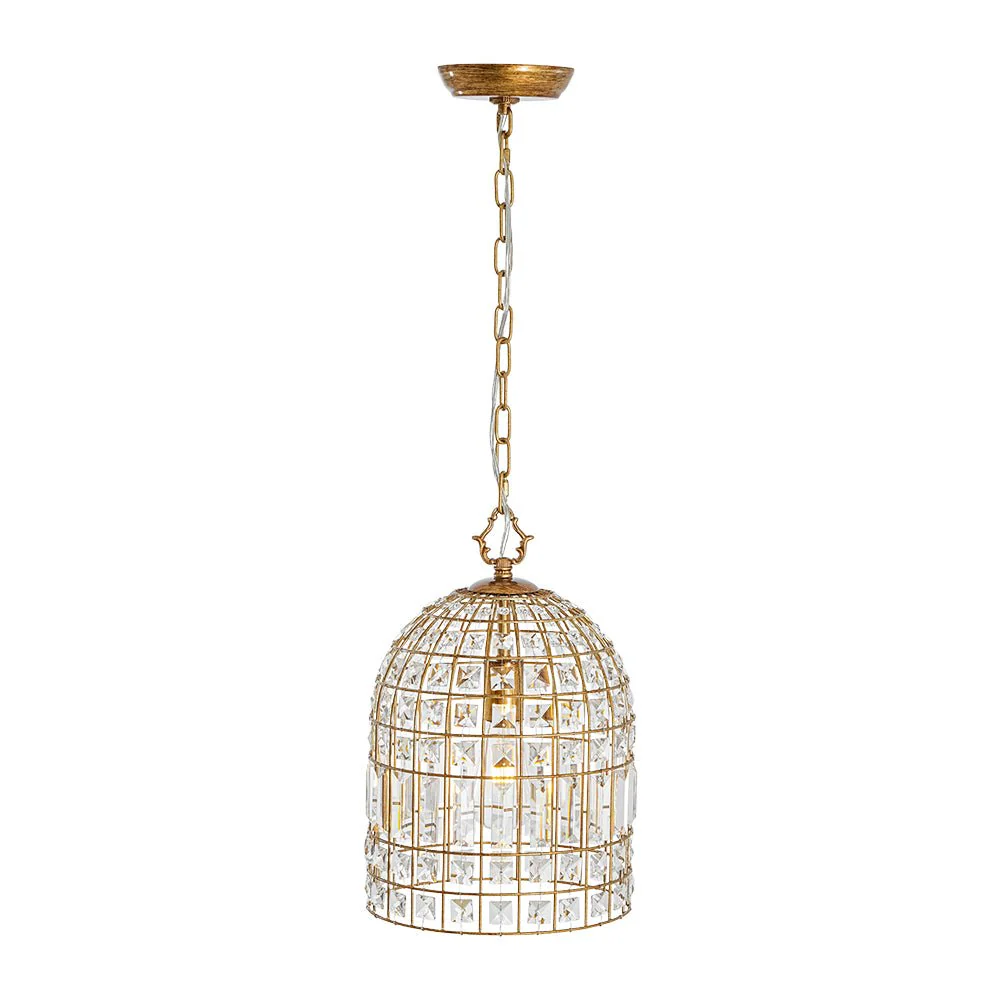 French Shabby Chic Antique Brass Crystal Cage Chandelier - Image 10