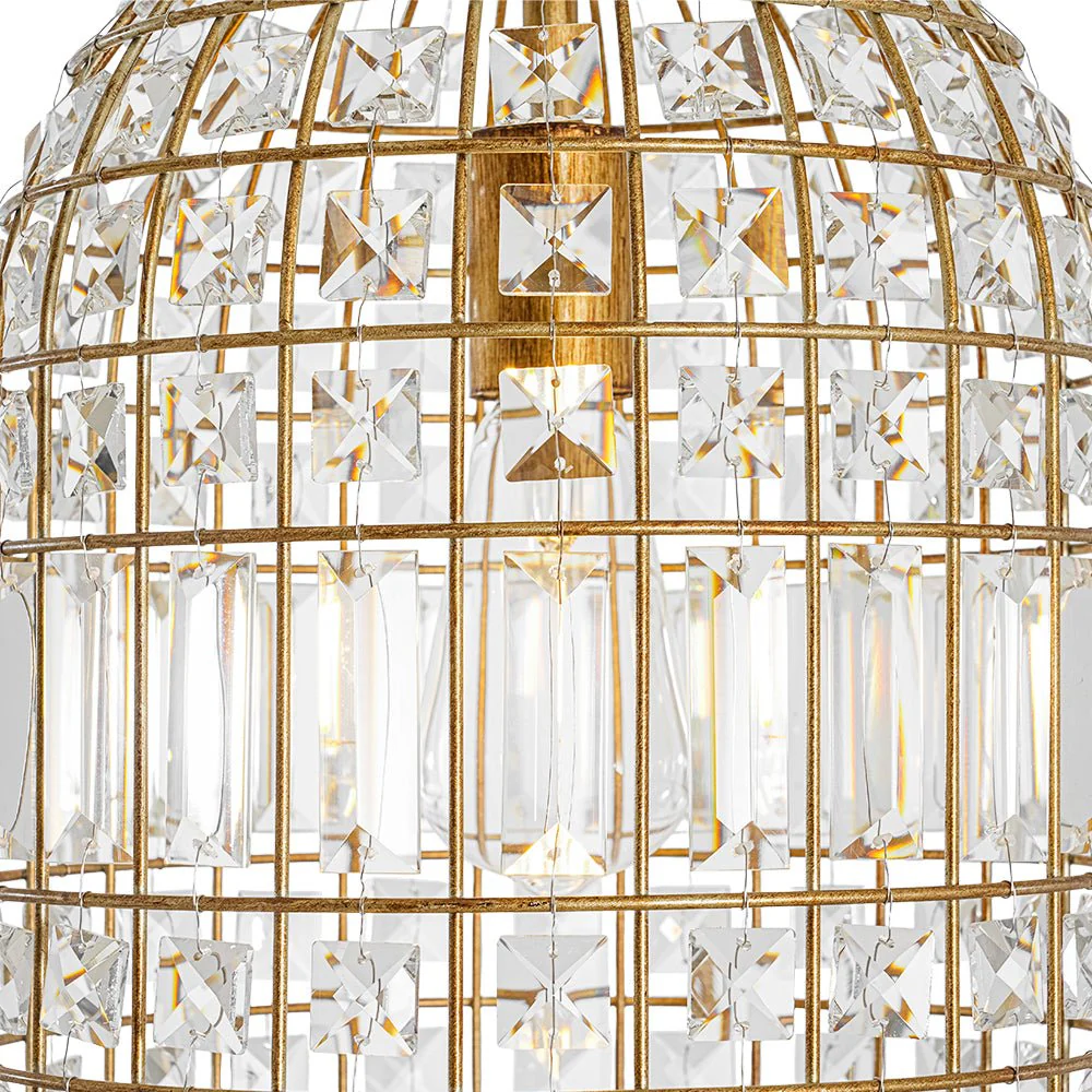 French Shabby Chic Antique Brass Crystal Cage Chandelier - Image 11