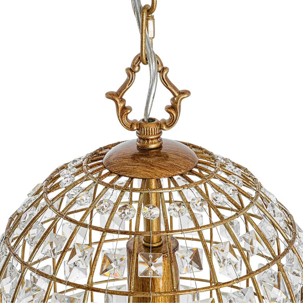 French Shabby Chic Antique Brass Crystal Cage Chandelier - Image 12