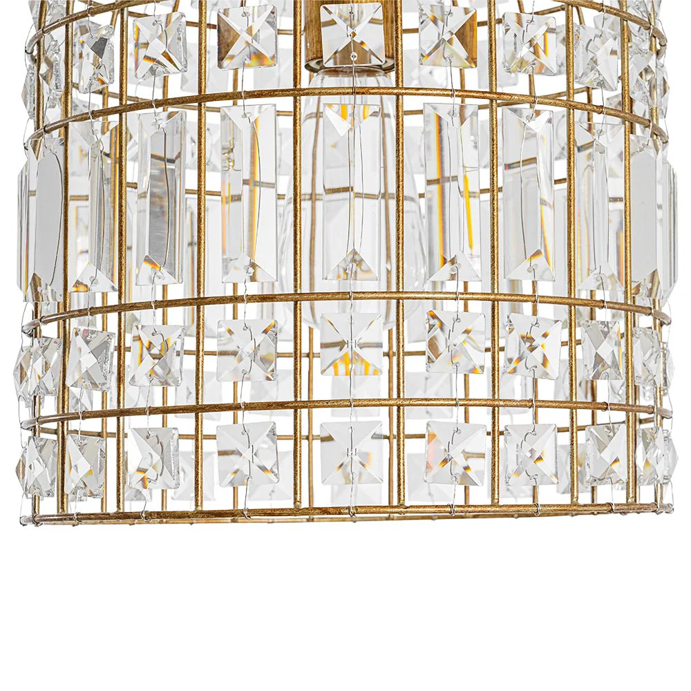 French Shabby Chic Antique Brass Crystal Cage Chandelier - Image 13