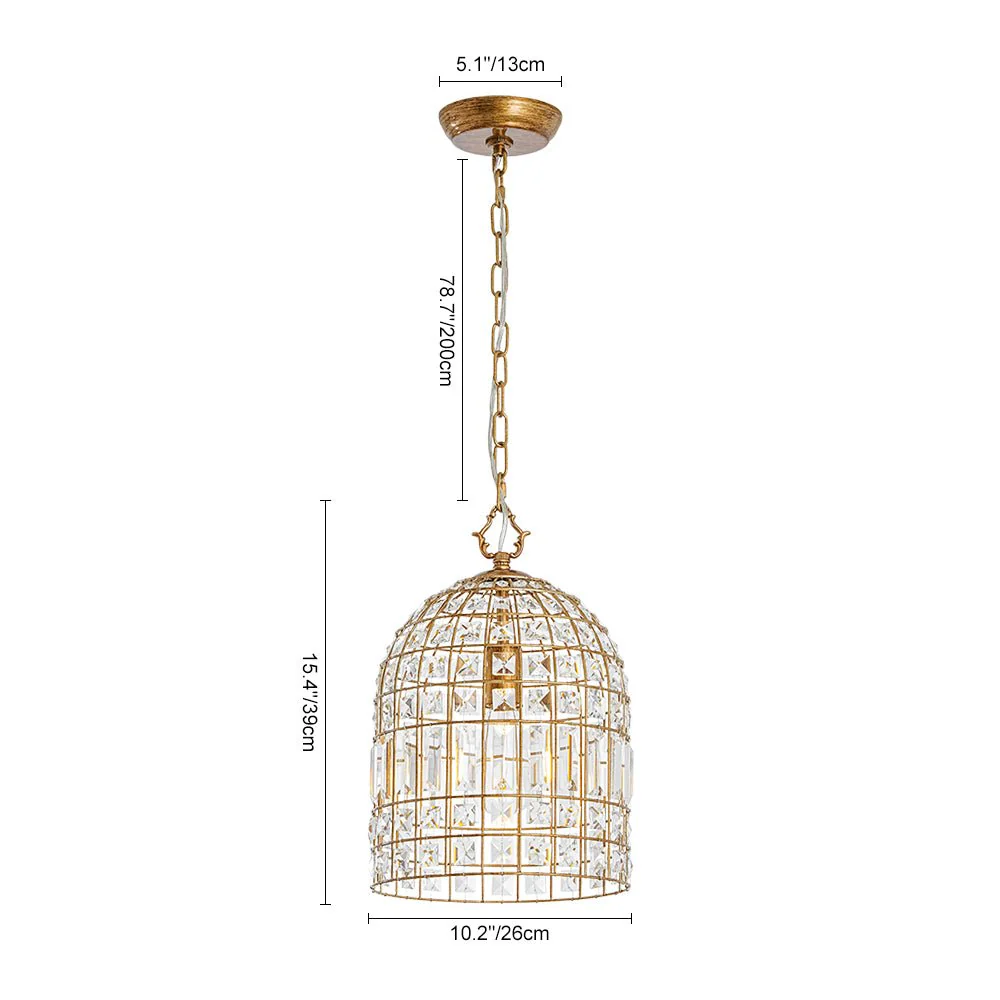 French Shabby Chic Antique Brass Crystal Cage Chandelier - Image 3