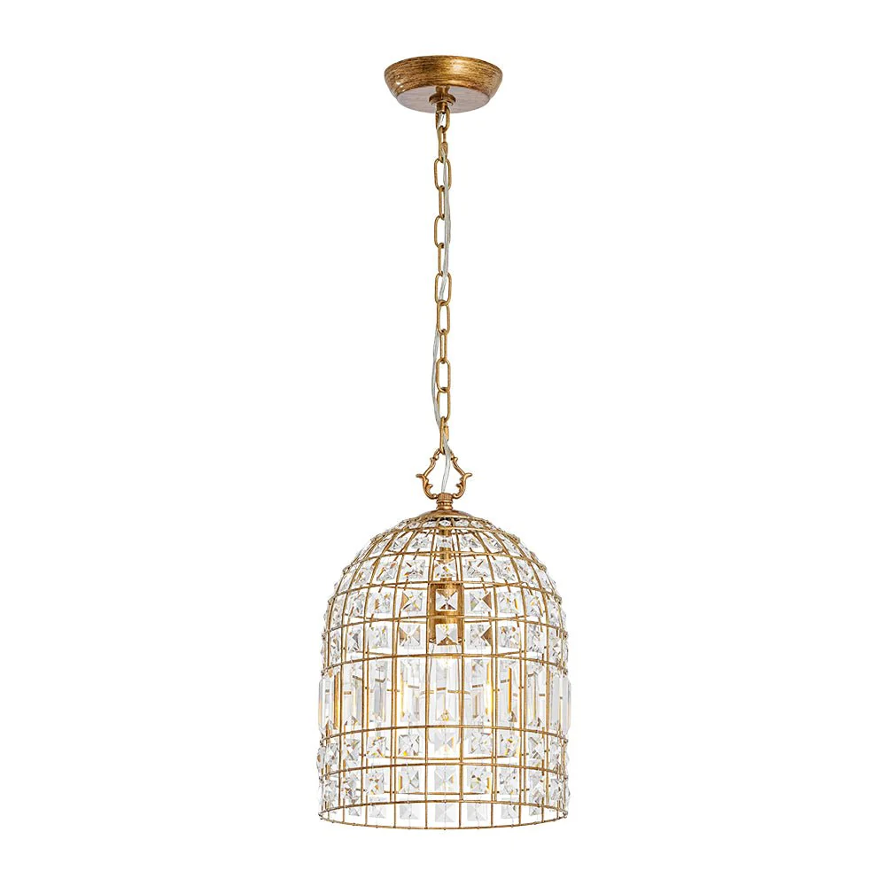 French Shabby Chic Antique Brass Crystal Cage Chandelier - Image 6