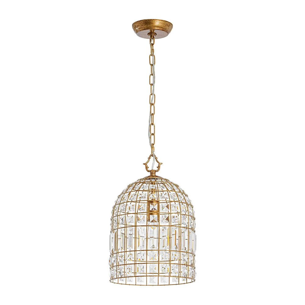 French Shabby Chic Antique Brass Crystal Cage Chandelier - Image 7