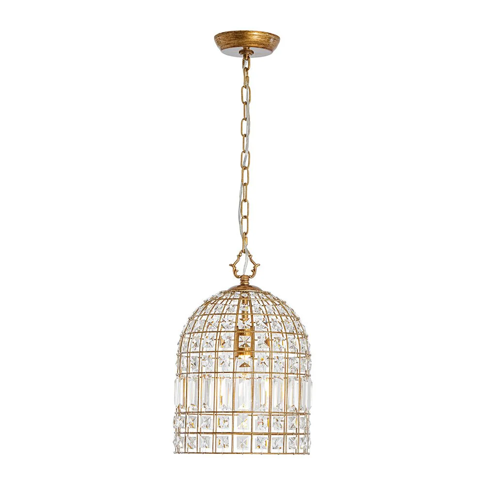 French Shabby Chic Antique Brass Crystal Cage Chandelier - Image 8