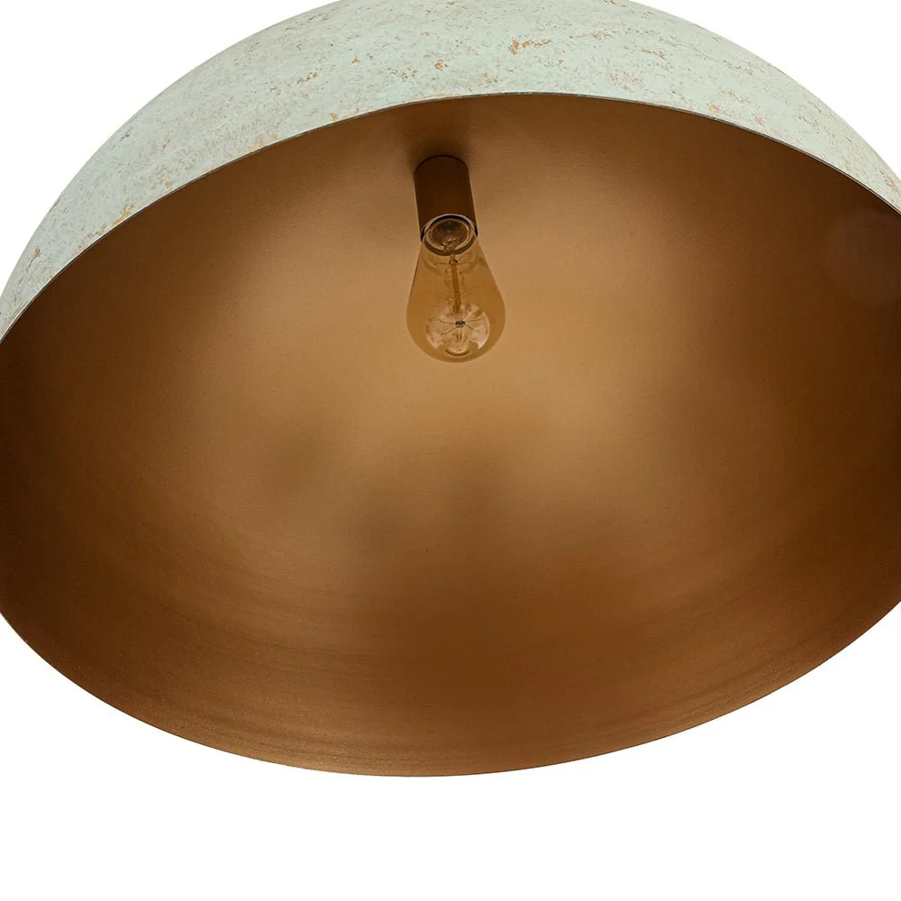 French Shabby Chic Weathered Patina Green Oversized Dome Pendant - Image 10