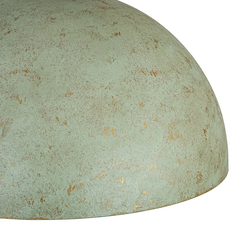 French Shabby Chic Weathered Patina Green Oversized Dome Pendant - Image 11