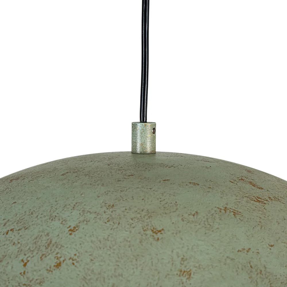 French Shabby Chic Weathered Patina Green Oversized Dome Pendant - Image 12