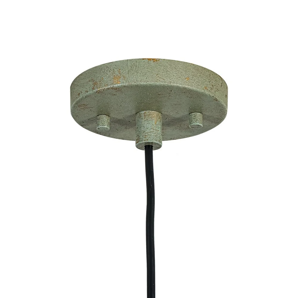 French Shabby Chic Weathered Patina Green Oversized Dome Pendant - Image 13