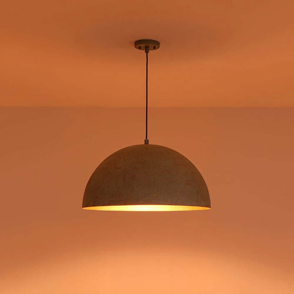 French Shabby Chic Weathered Patina Green Oversized Dome Pendant - Image 14