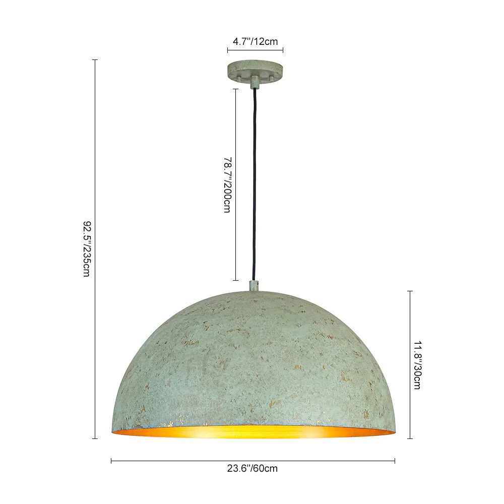 French Shabby Chic Weathered Patina Green Oversized Dome Pendant - Image 16