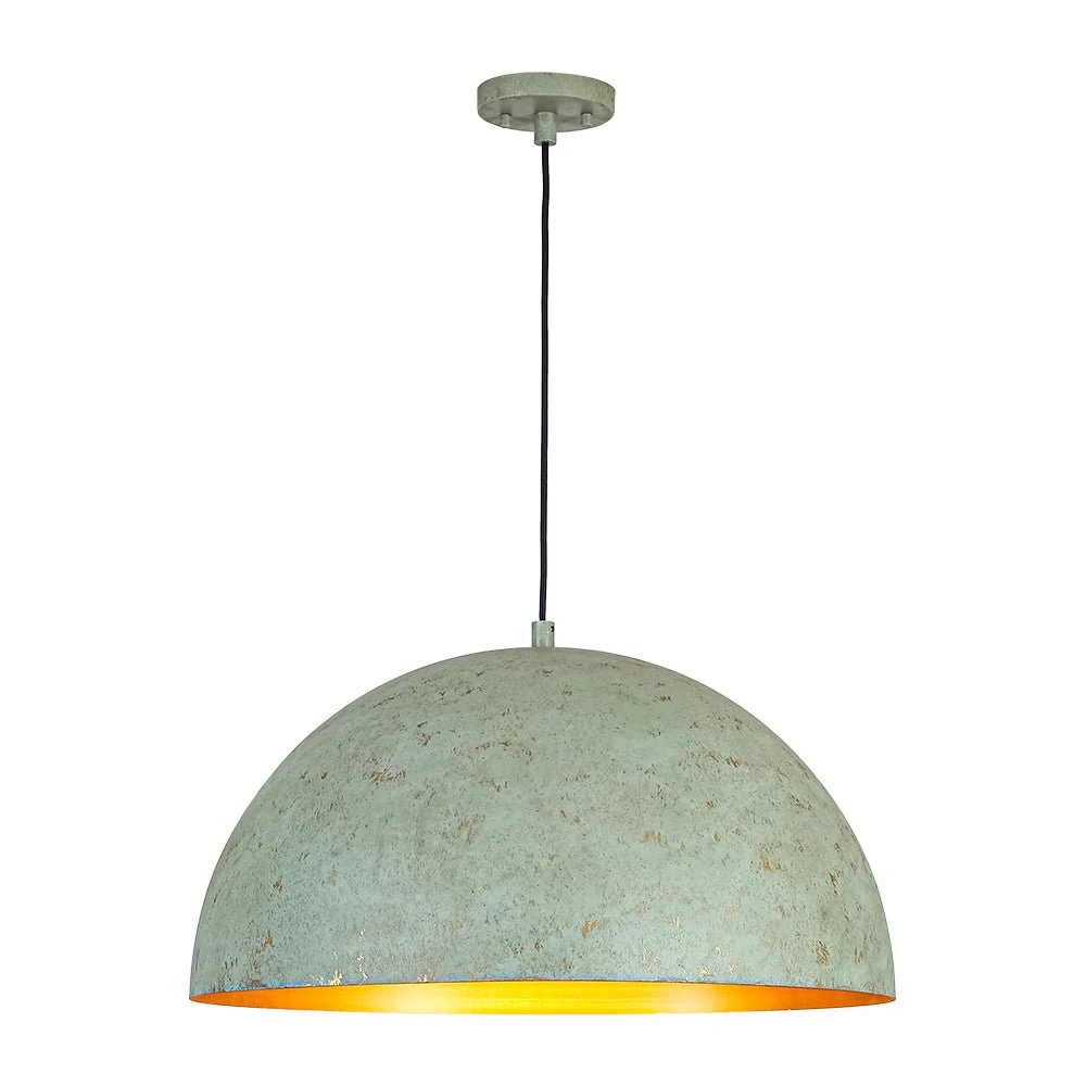 French Shabby Chic Weathered Patina Green Oversized Dome Pendant - Image 3