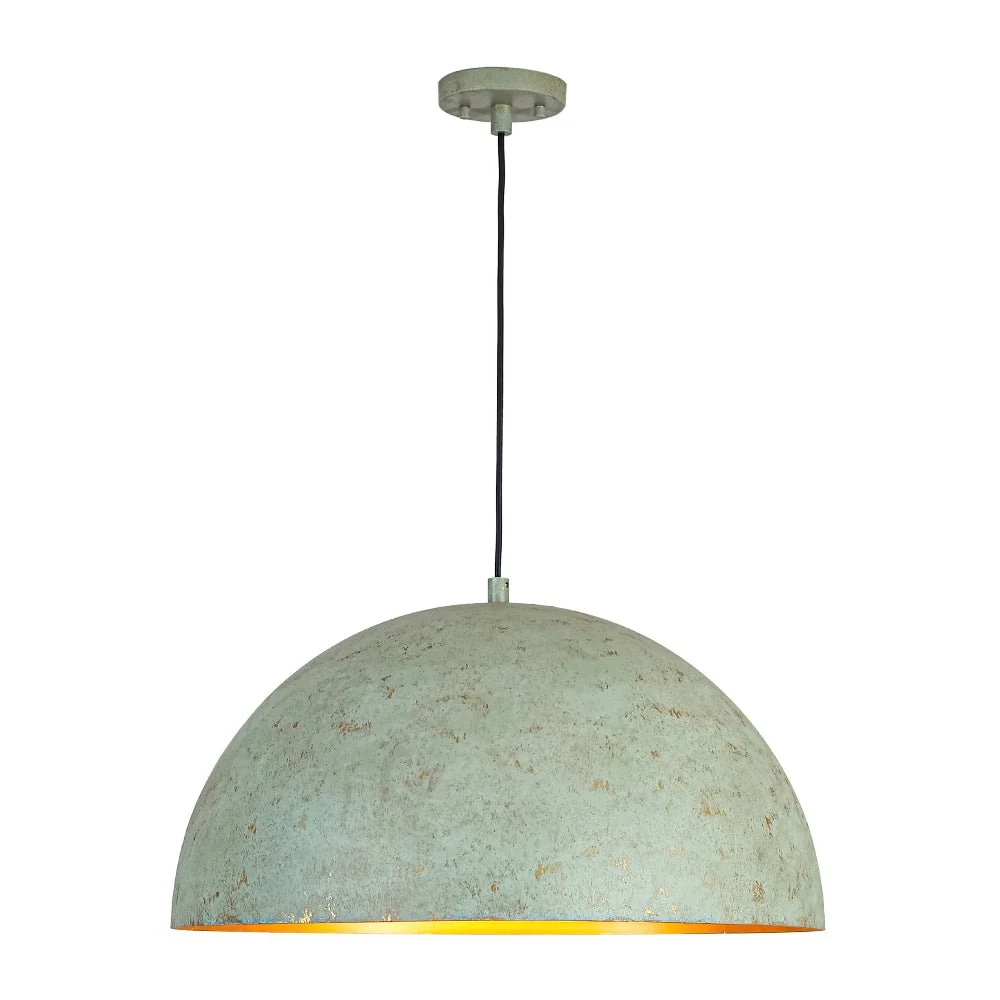 French Shabby Chic Weathered Patina Green Oversized Dome Pendant - Image 4