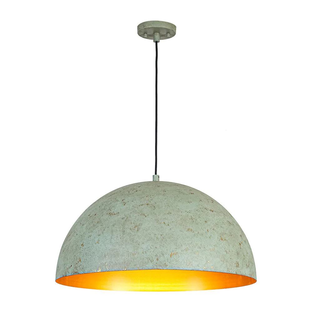 French Shabby Chic Weathered Patina Green Oversized Dome Pendant - Image 5