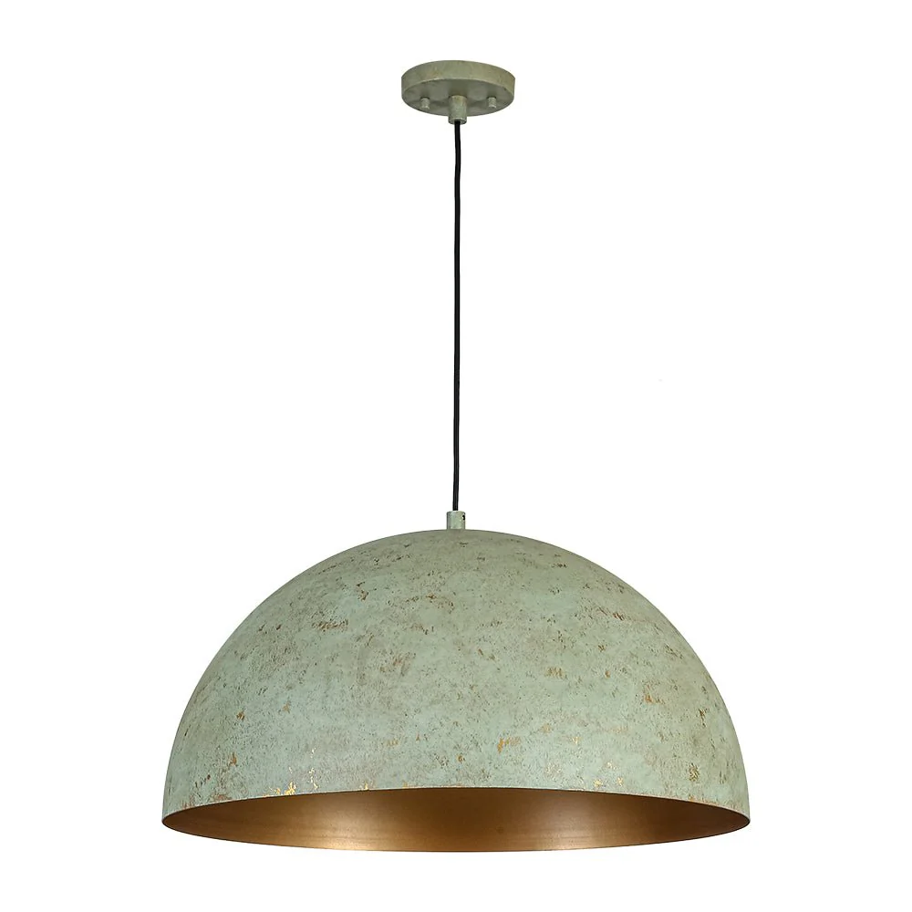 French Shabby Chic Weathered Patina Green Oversized Dome Pendant - Image 6