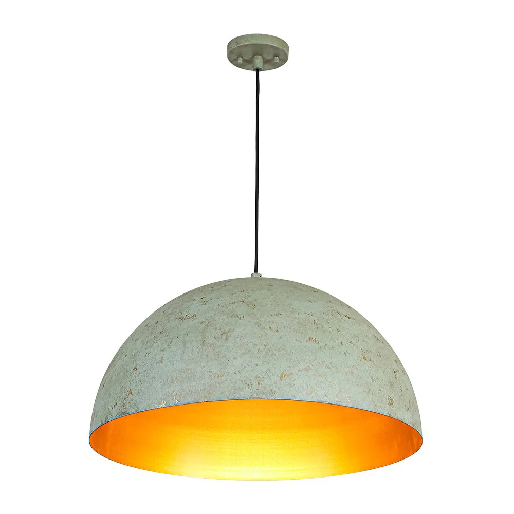 French Shabby Chic Weathered Patina Green Oversized Dome Pendant - Image 7