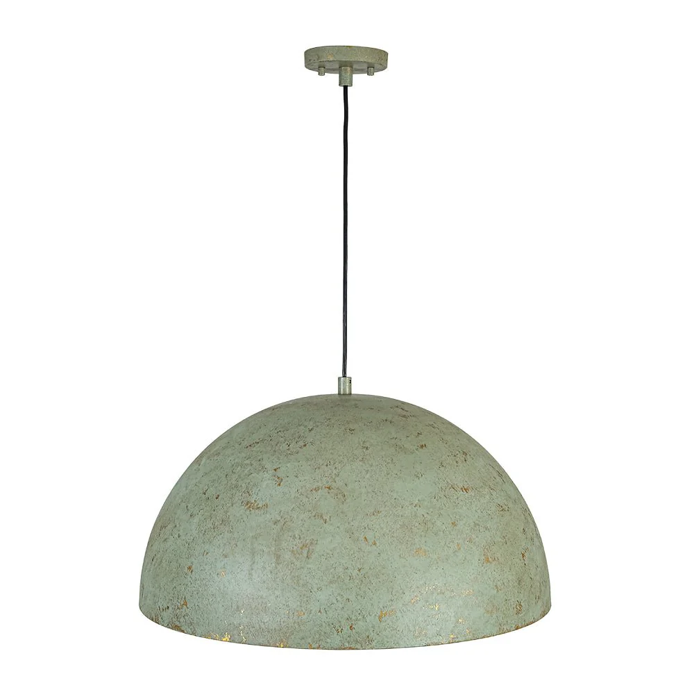 French Shabby Chic Weathered Patina Green Oversized Dome Pendant - Image 8