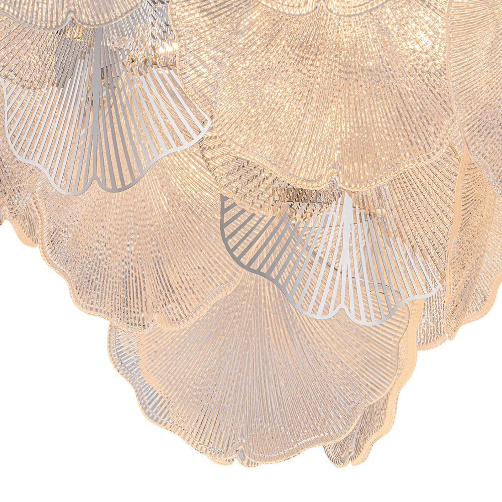 French Tiered Ginkgo Leaf Textured Glass Round Chandelier - Image 17