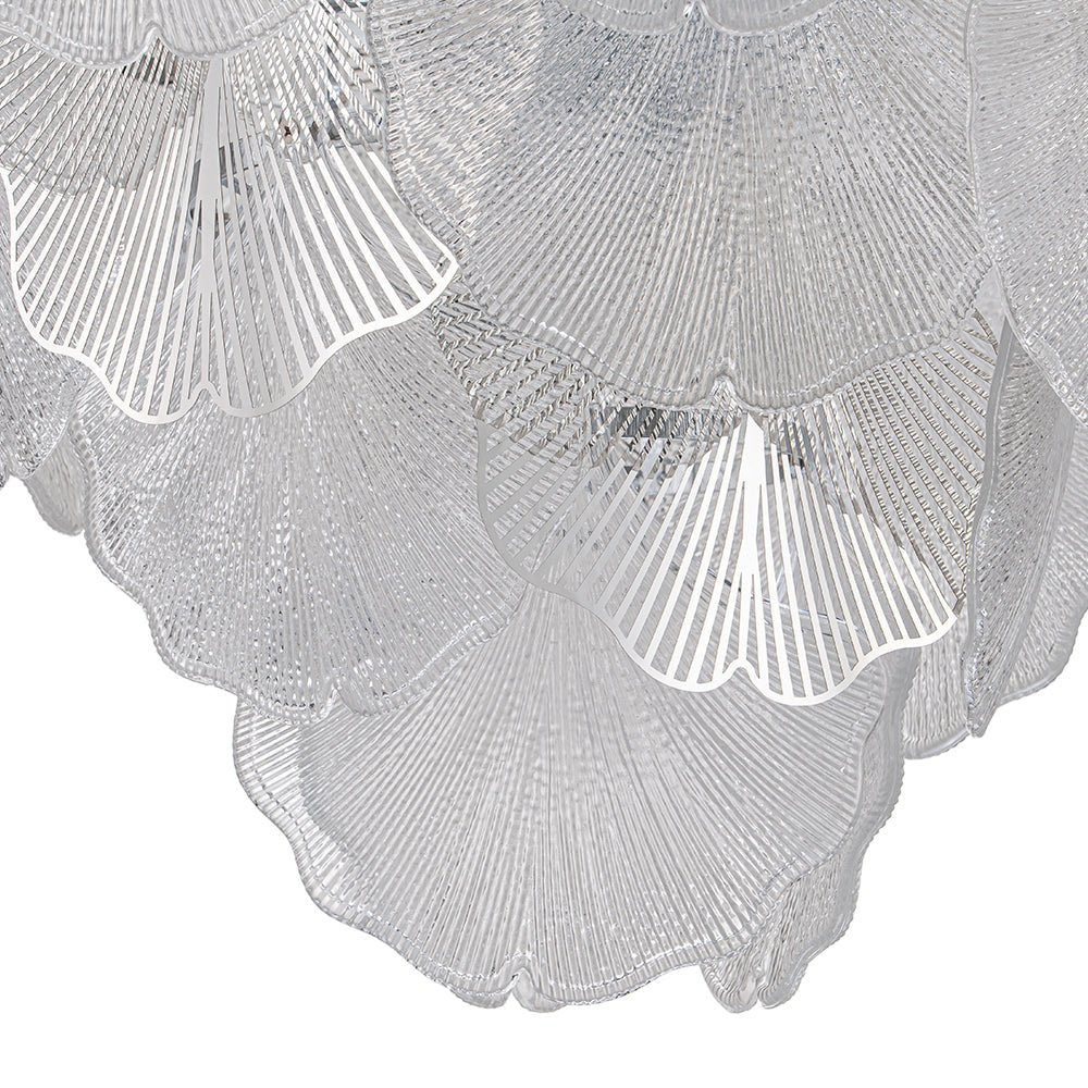French Tiered Ginkgo Leaf Textured Glass Round Chandelier - Image 18