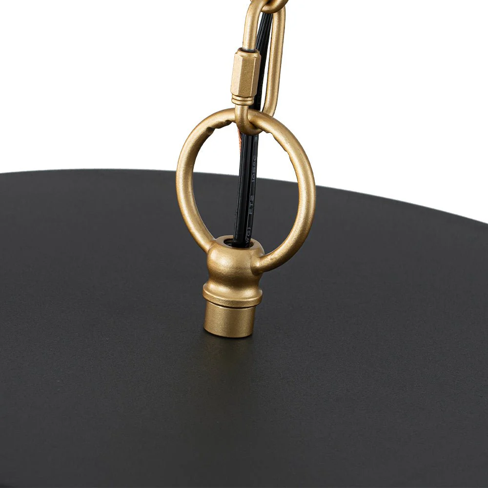 French Vintage Black Gold Iron Drum Cage Chandelier - Image 11