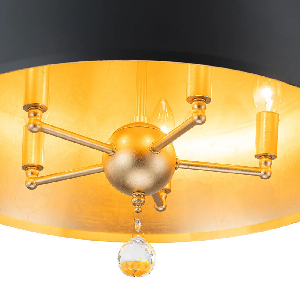 French Vintage Black Gold Iron Drum Cage Chandelier - Image 13