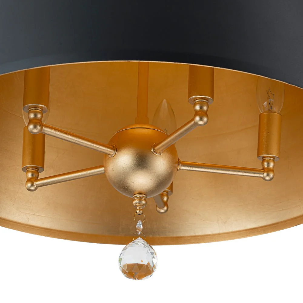 French Vintage Black Gold Iron Drum Cage Chandelier - Image 14