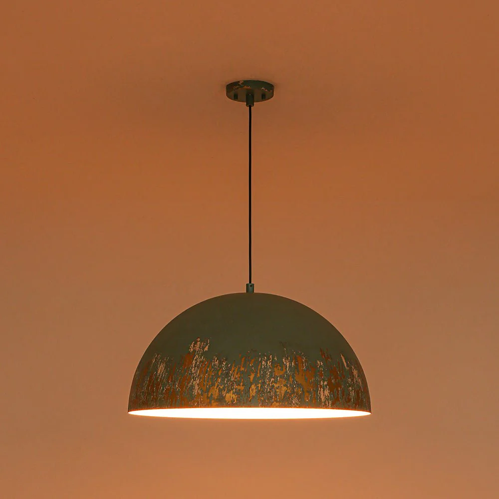 French Vintage Weathered Gilded Oversized Iron Dome Pendant - Image 16