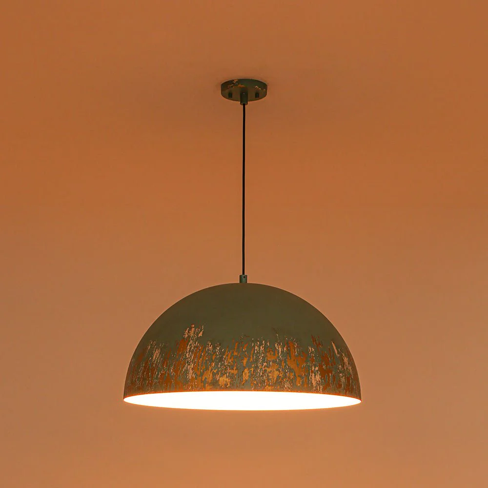 French Vintage Weathered Gilded Oversized Iron Dome Pendant - Image 17