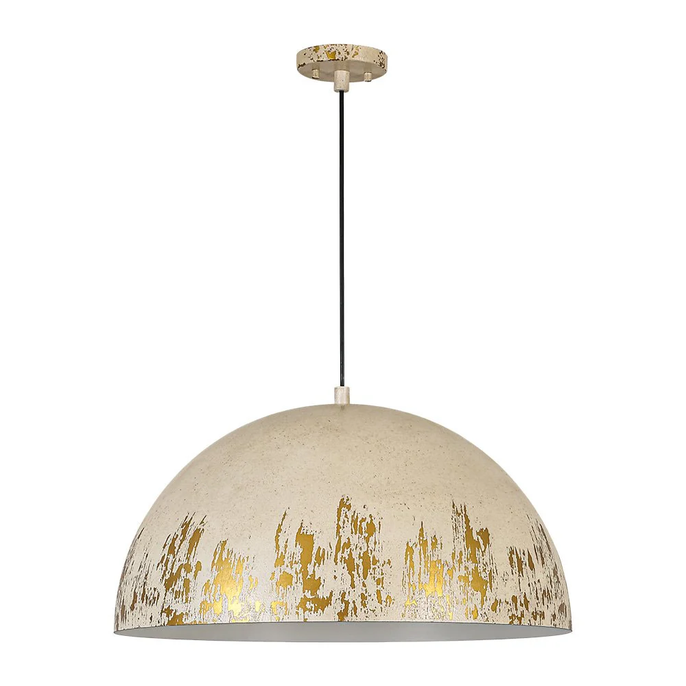 French Vintage Weathered Gilded Oversized Iron Dome Pendant - Image 19
