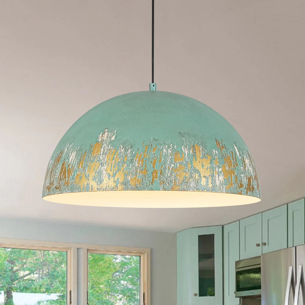 French Vintage Weathered Gilded Oversized Iron Dome Pendant - Image 2