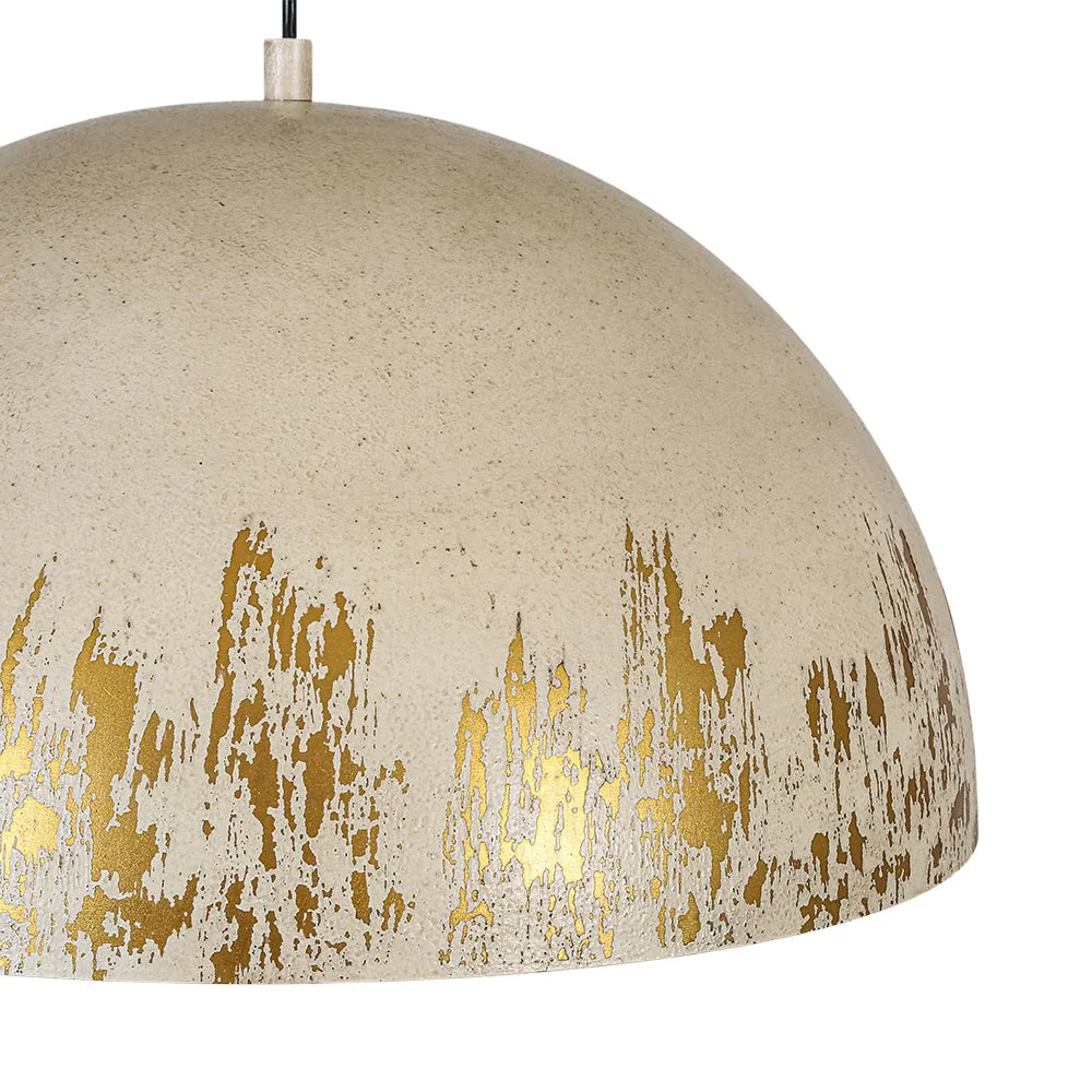 French Vintage Weathered Gilded Oversized Iron Dome Pendant - Image 23