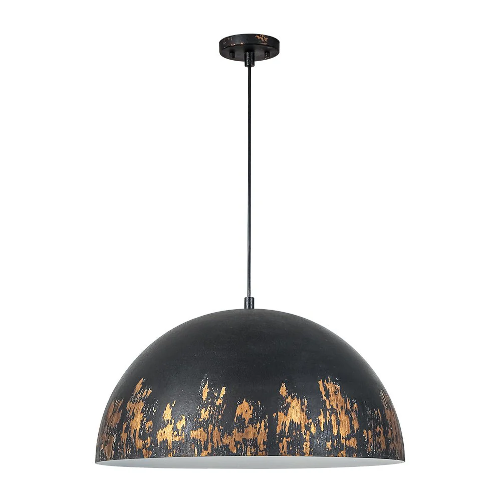French Vintage Weathered Gilded Oversized Iron Dome Pendant - Image 29