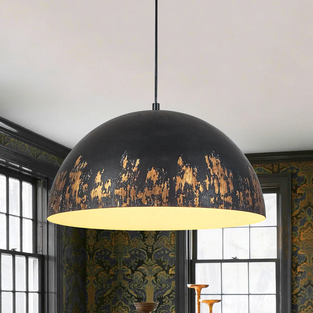 French Vintage Weathered Gilded Oversized Iron Dome Pendant - Image 3