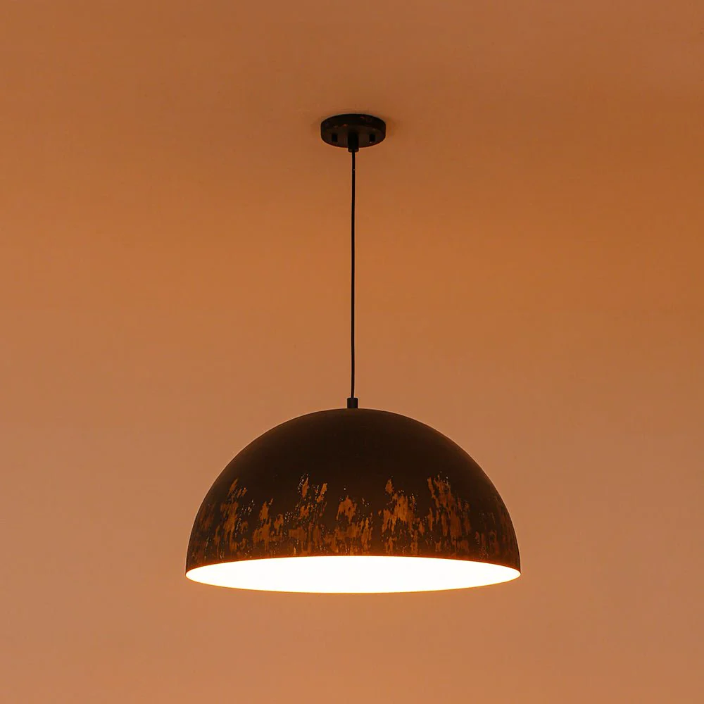 French Vintage Weathered Gilded Oversized Iron Dome Pendant - Image 35