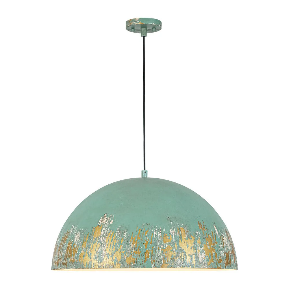 French Vintage Weathered Gilded Oversized Iron Dome Pendant - Image 8