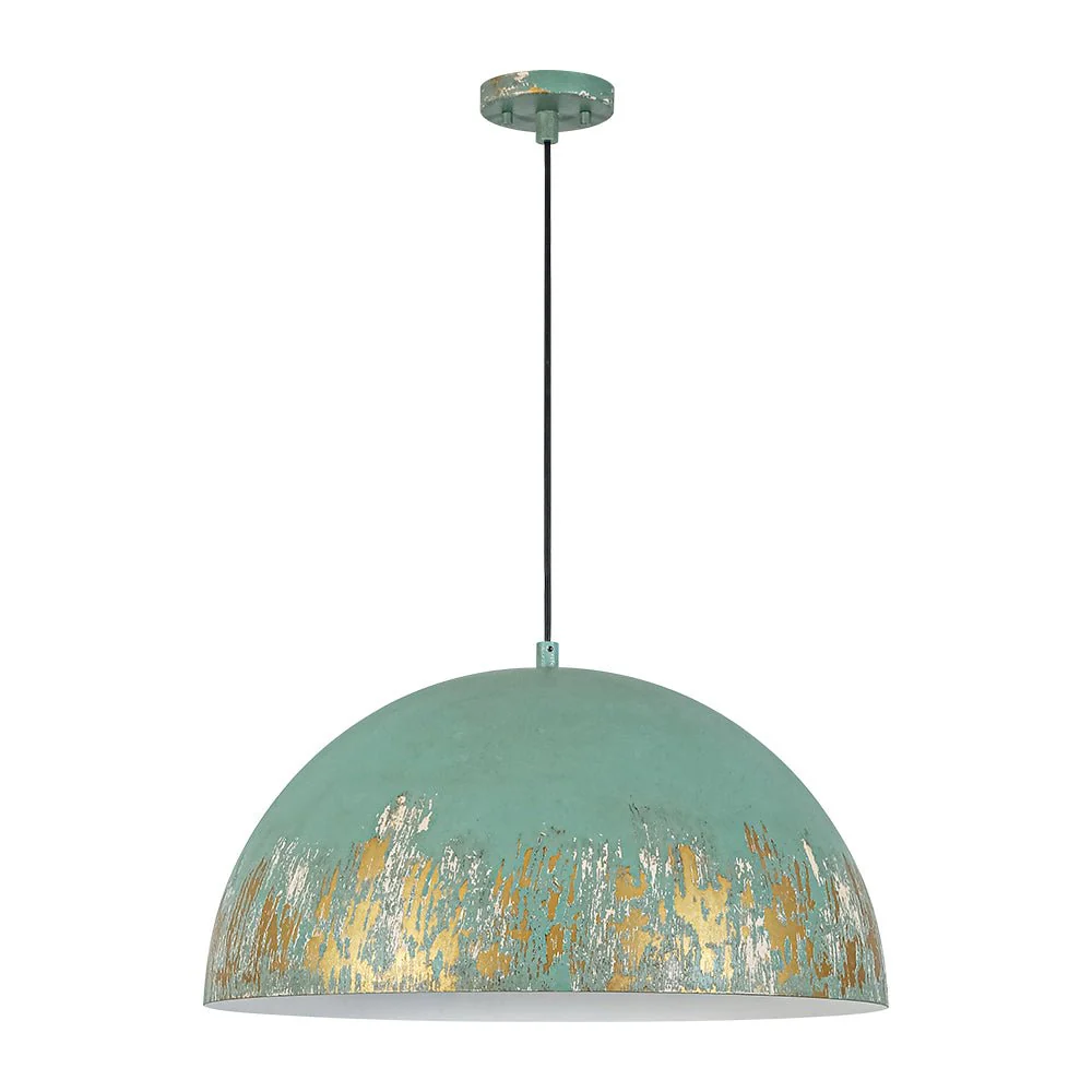 French Vintage Weathered Gilded Oversized Iron Dome Pendant - Image 9