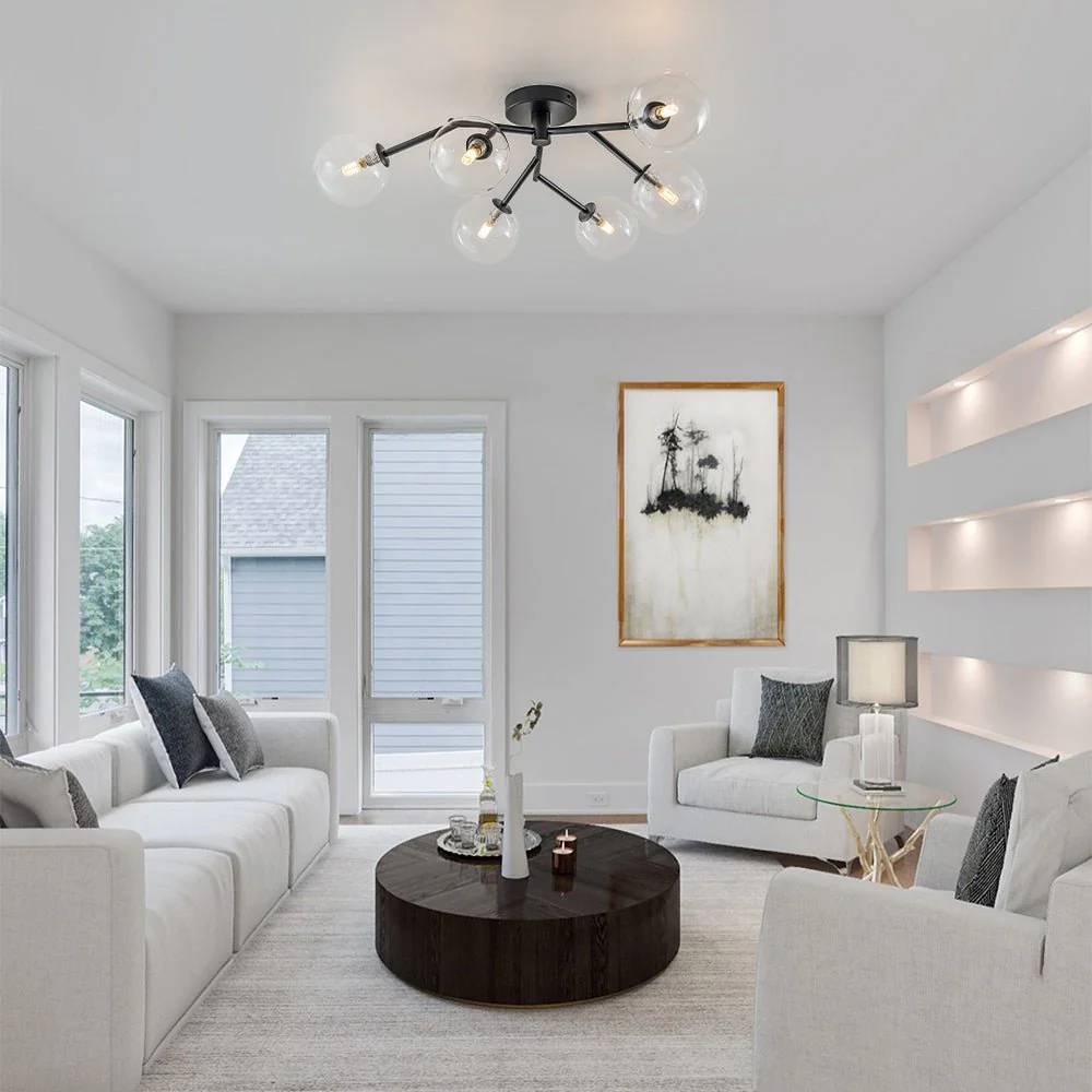 Funky Branch Style 6-Light Clear Glass Bubble Semi Flush Mount - Image 3