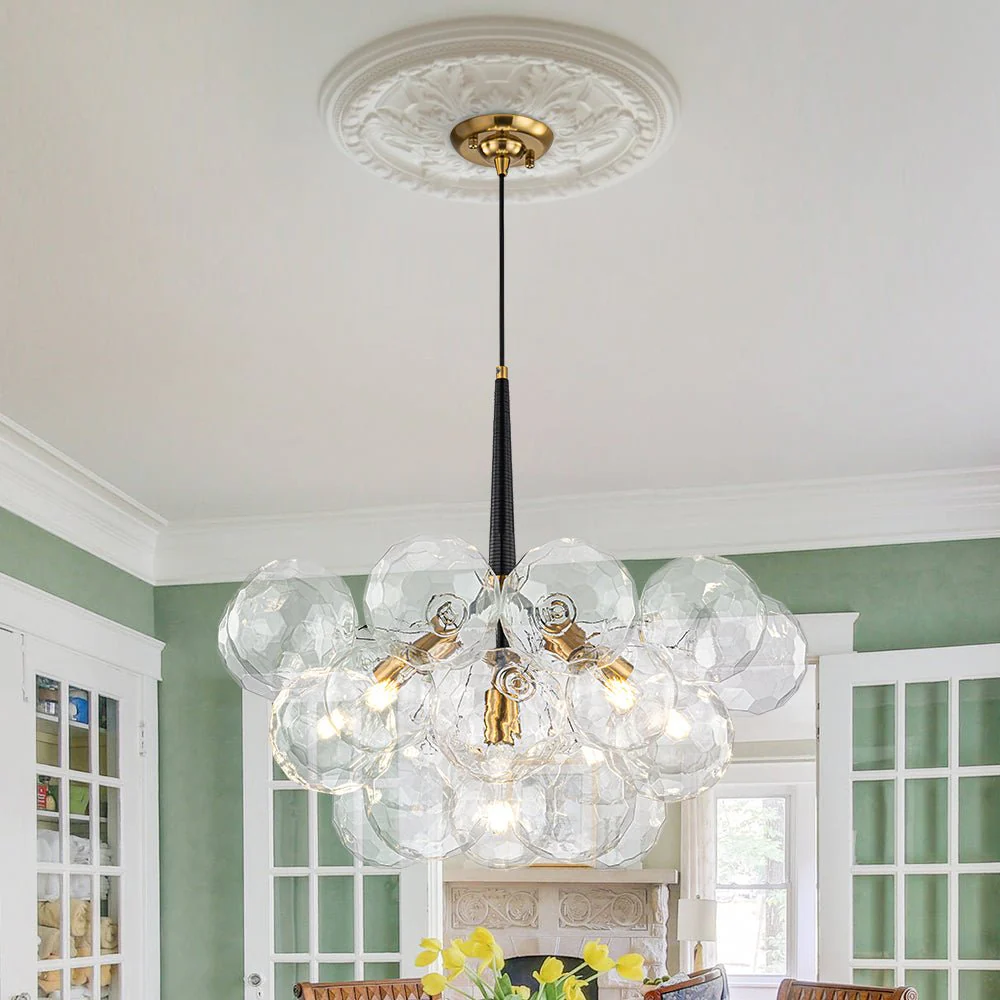 Funky Cluster Clear Faceted Glass Orb Bubble Chandelier - Image 3