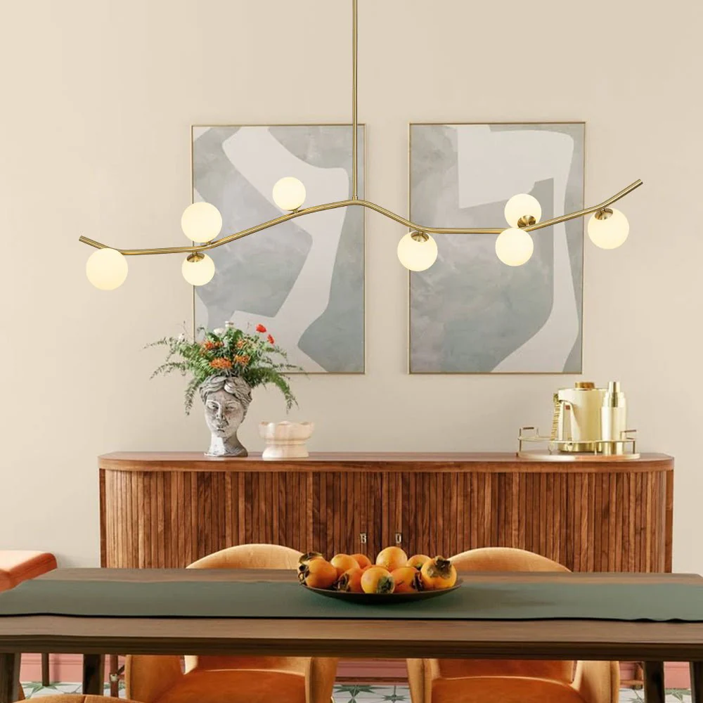 Funky Curved White Glass Bubble Linear Island Chandelier - Image 2
