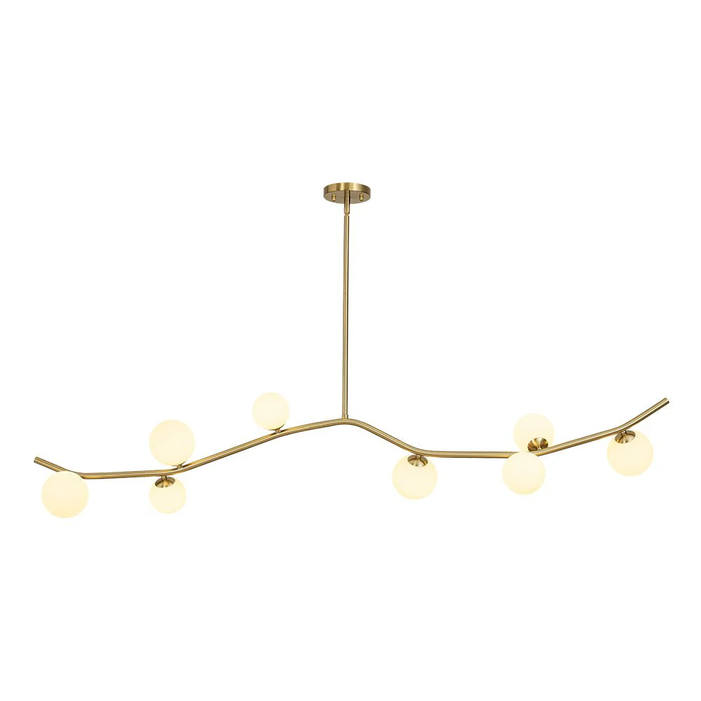 Funky Curved White Glass Bubble Linear Island Chandelier - Image 7