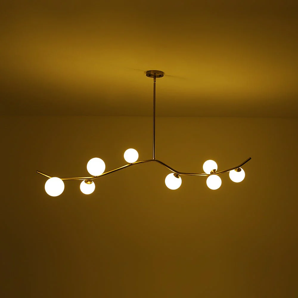 Funky Curved White Glass Bubble Linear Island Chandelier - Image 9