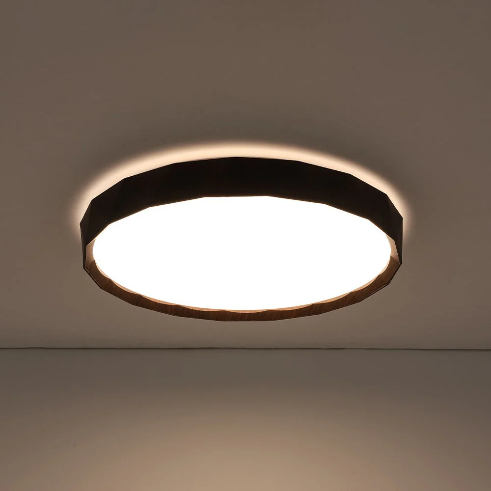 Geometric Wood Style Dimmable LED Flush Mount Light - Image 16