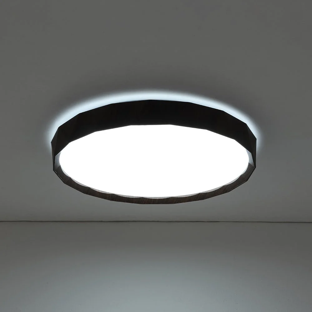 Geometric Wood Style Dimmable LED Flush Mount Light - Image 17