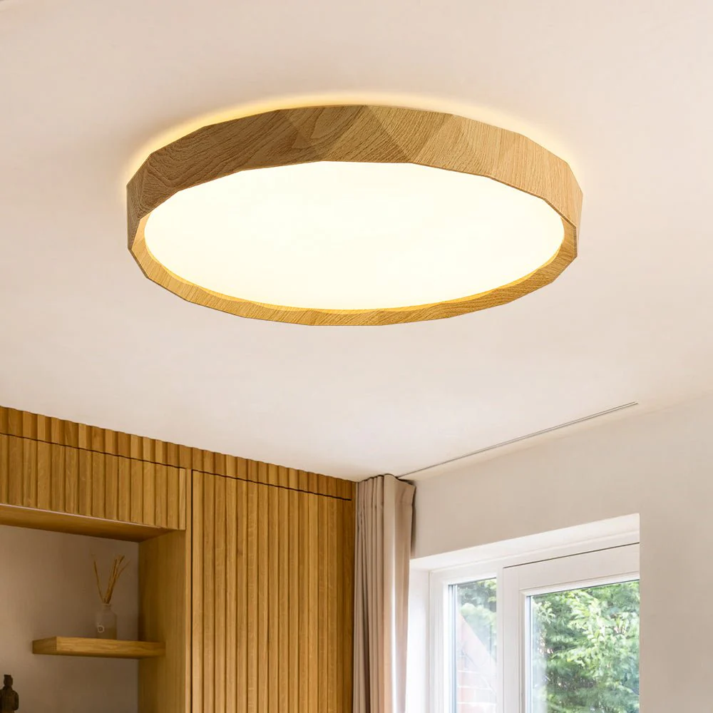 Geometric Wood Style Dimmable LED Flush Mount Light - Image 3