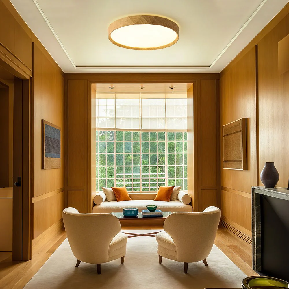 Geometric Wood Style Dimmable LED Flush Mount Light - Image 4
