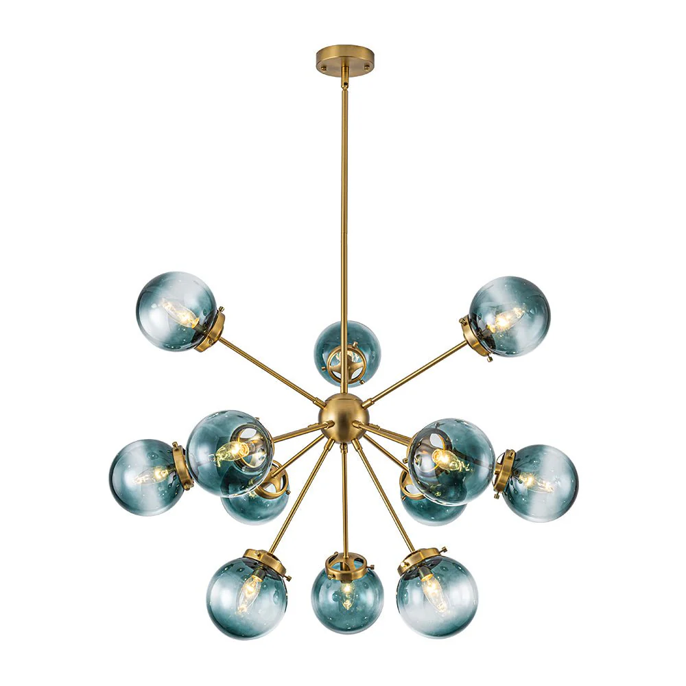 Glam 12-light Blue Glass Globe Sputnik Bubble Chandelier - Image 3