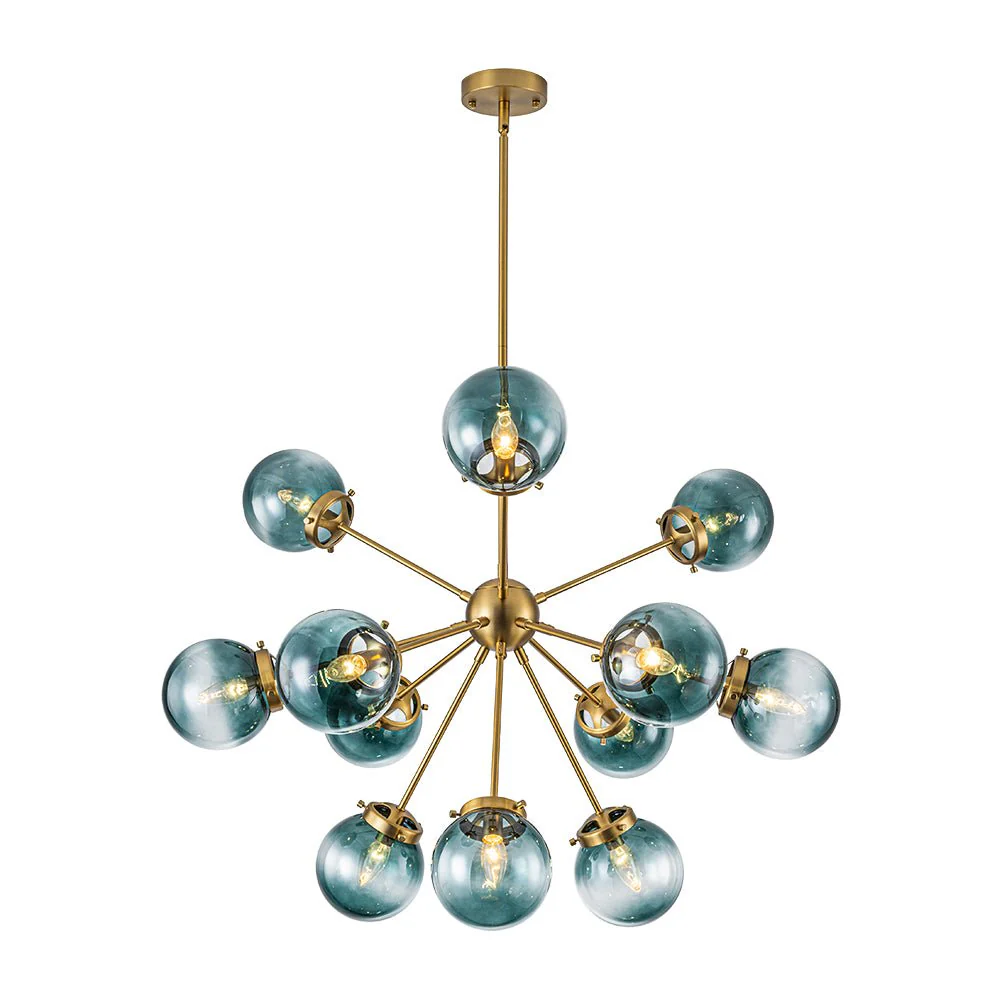 Glam 12-light Blue Glass Globe Sputnik Bubble Chandelier - Image 4