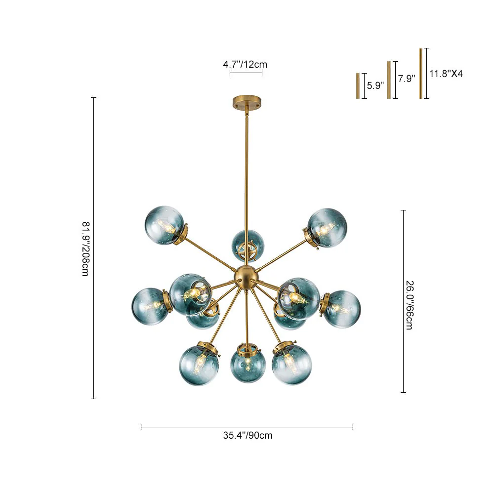 Glam 12-light Blue Glass Globe Sputnik Bubble Chandelier - Image 8
