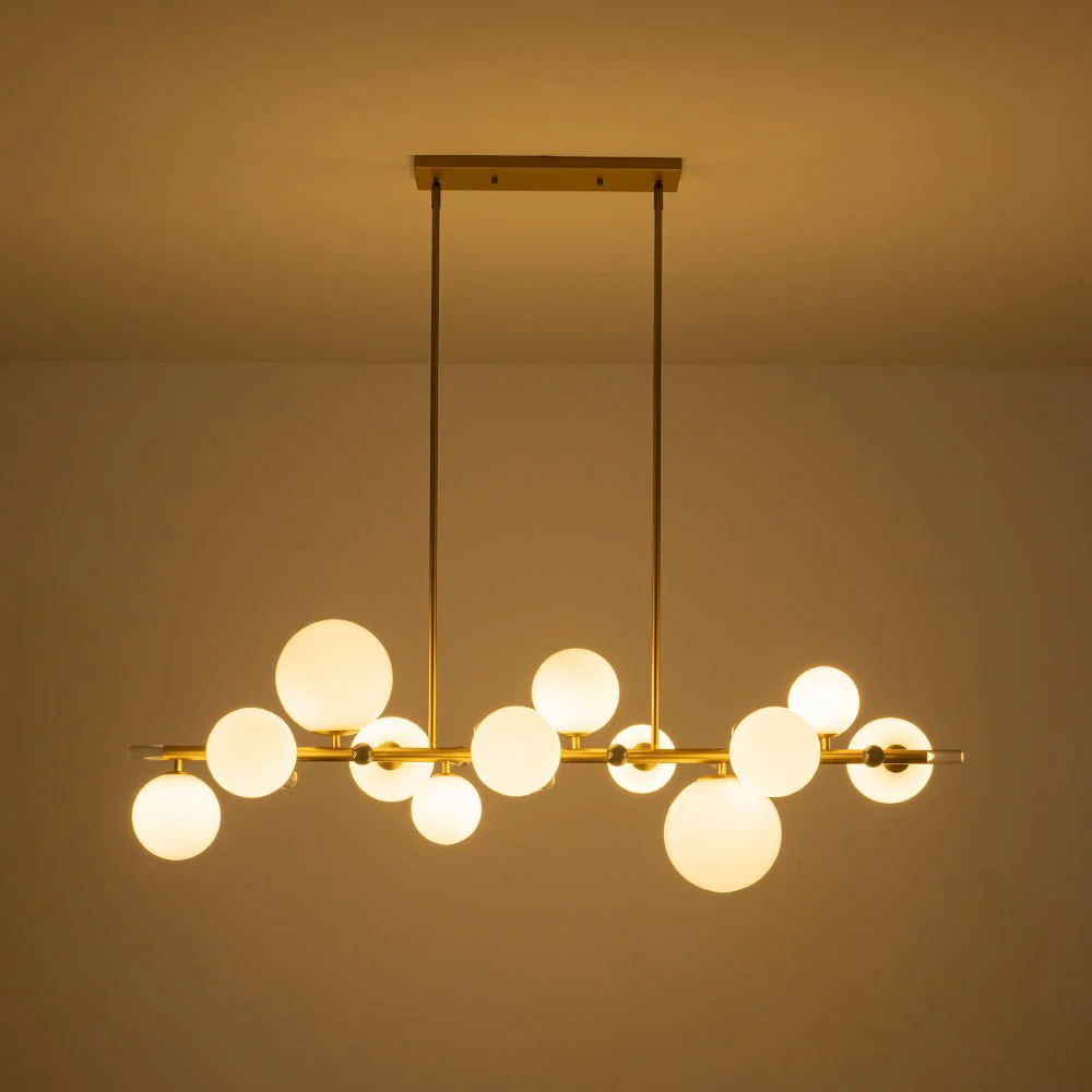 Glam 12-Light Shine Opal Glass Globe Linear Island Chandelier - Image 15